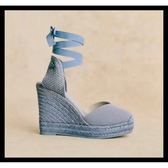 New Castaner  Women's Light Blue Espadrille Wedge Ankle-Tie Sandals - Picture 2 of 12